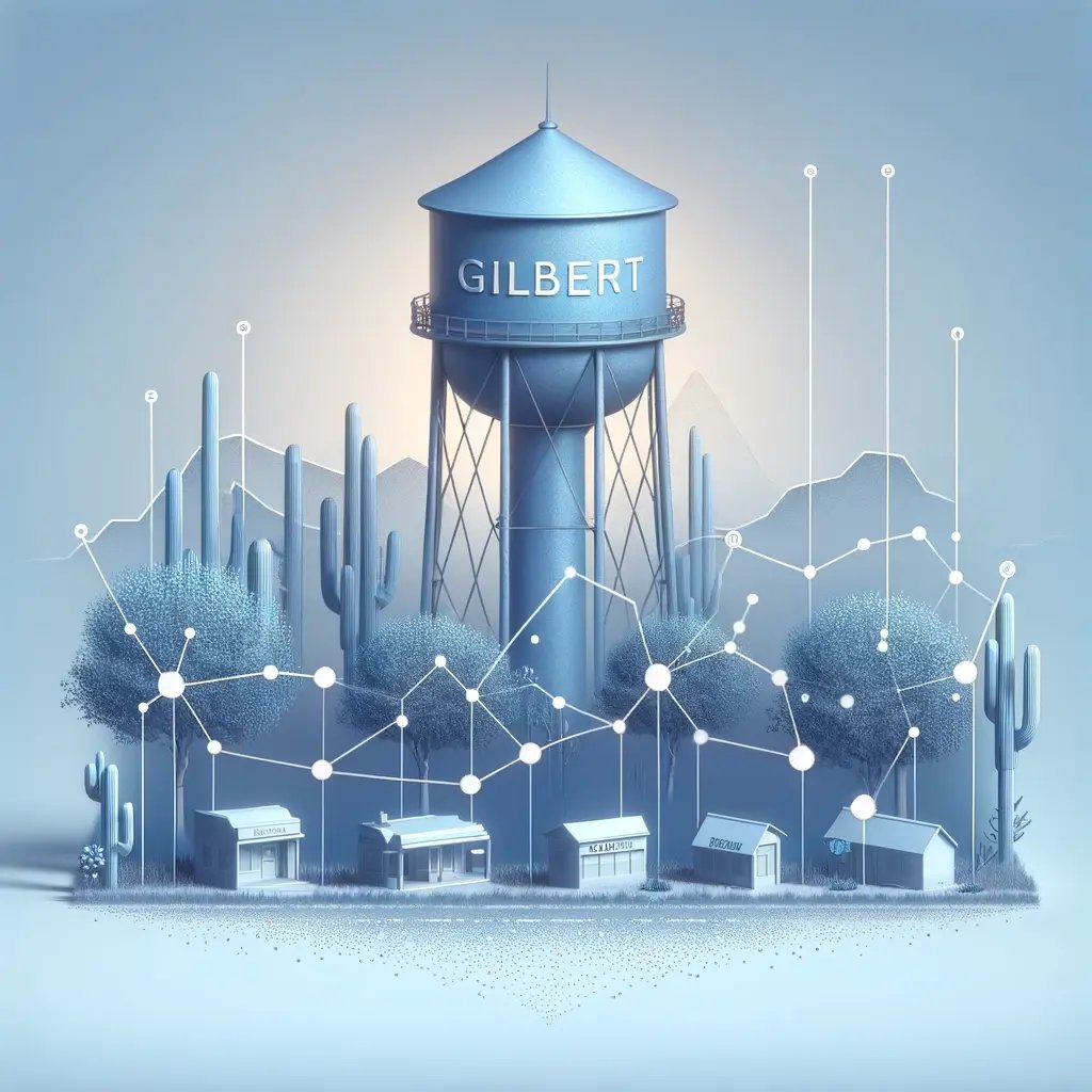 DALL·E 2024-04-12 13.58.39 - A sophisticated conceptual artwork depicting the Town of Gilbert, Arizona, with a focus on data governance. The image should feature soft blue tones a