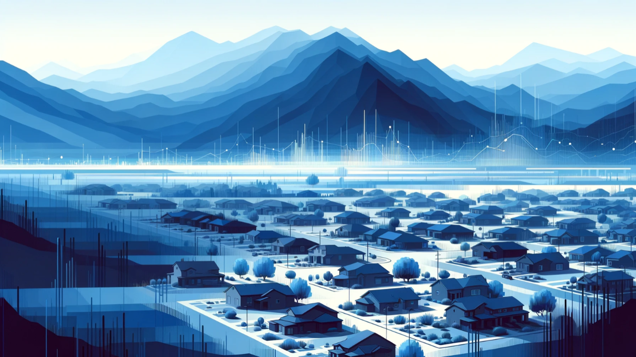 Blue futuristic image of the town of Gilbert with data points.